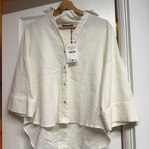 White Linen Button-Up Shirt